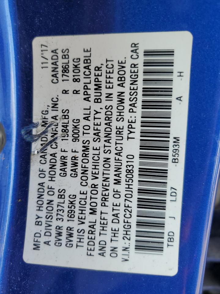 2018 Honda Civic Ex VIN: 2HGFC2F70JH508310 Lot: 81676135