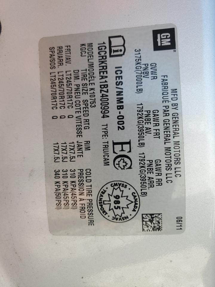 2011 Chevrolet Silverado K1500 Ls VIN: 1GCRKREA1BZ400994 Lot: 71784035