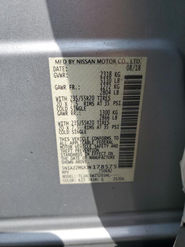 2018 Nissan Murano S VIN: 5N1AZ2MGXJN178575 Lot: 80740495