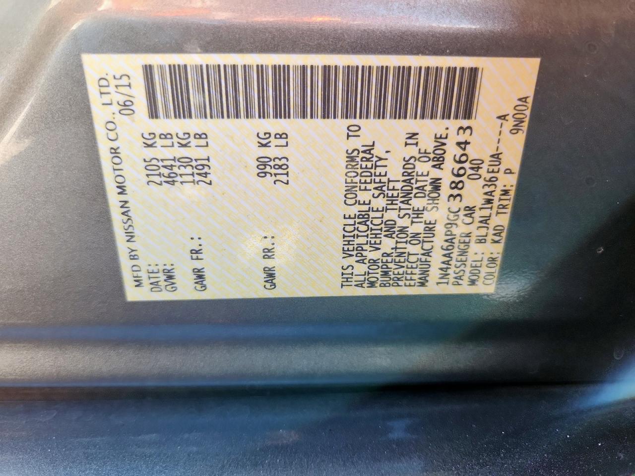 2016 Nissan Maxima 3.5S VIN: 1N4AA6AP9GC386643 Lot: 83761885