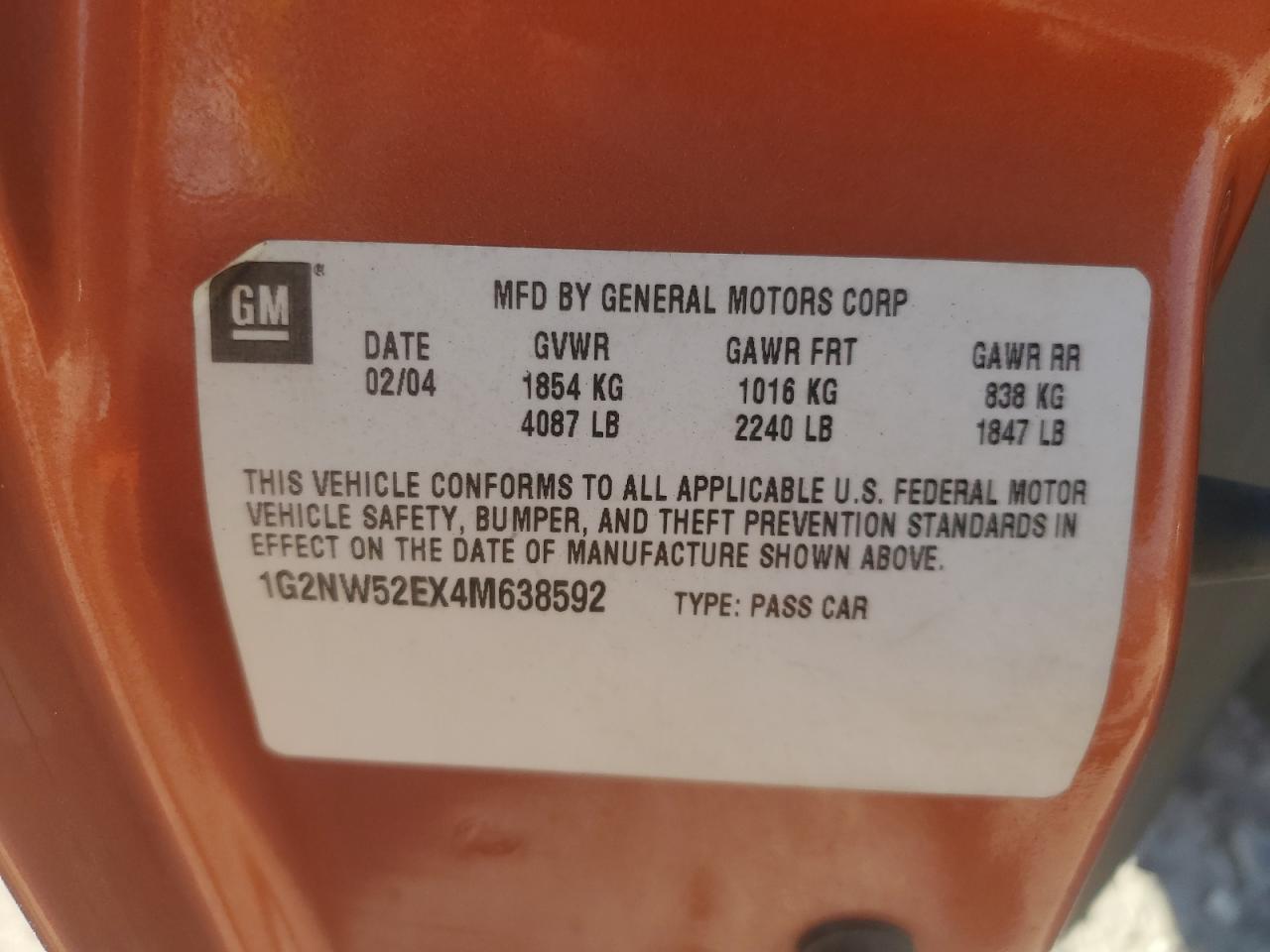 2004 Pontiac Grand Am Gt VIN: 1G2NW52EX4M638592 Lot: 81162645