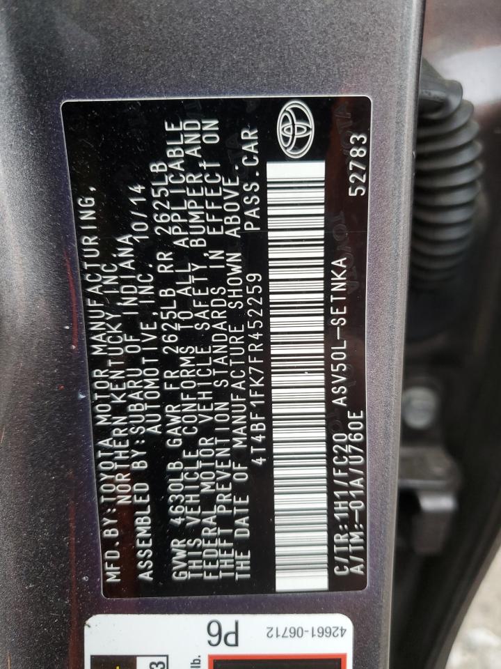 2015 Toyota Camry Le VIN: 4T4BF1FK7FR452259 Lot: 81074965