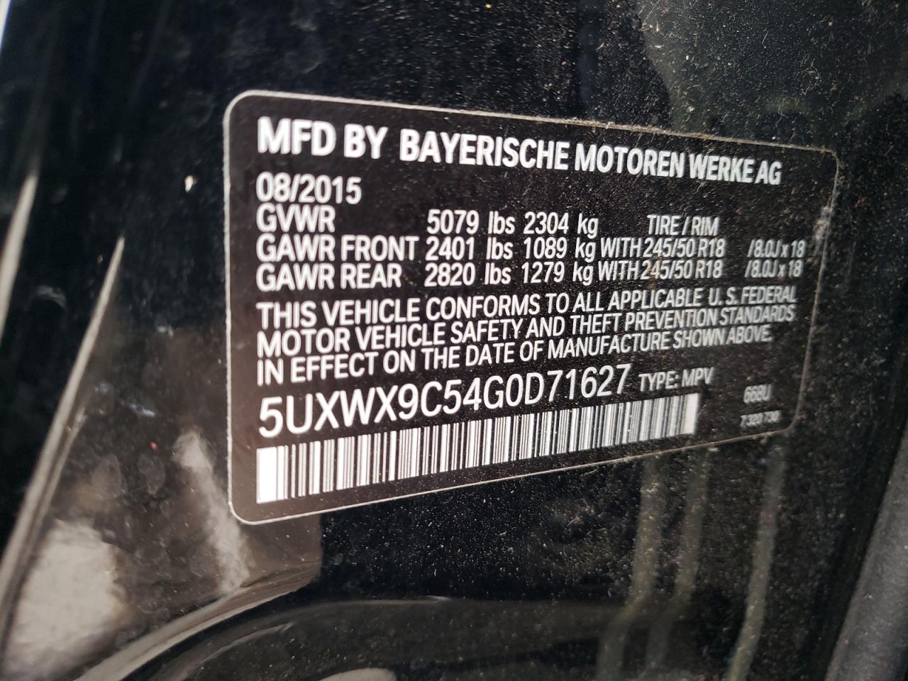 2016 BMW X3 xDrive28I VIN: 5UXWX9C54G0D71627 Lot: 71200015