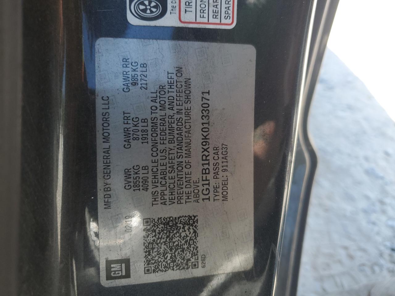 2019 Chevrolet Camaro Ls VIN: 1G1FB1RX9K0133071 Lot: 71475035