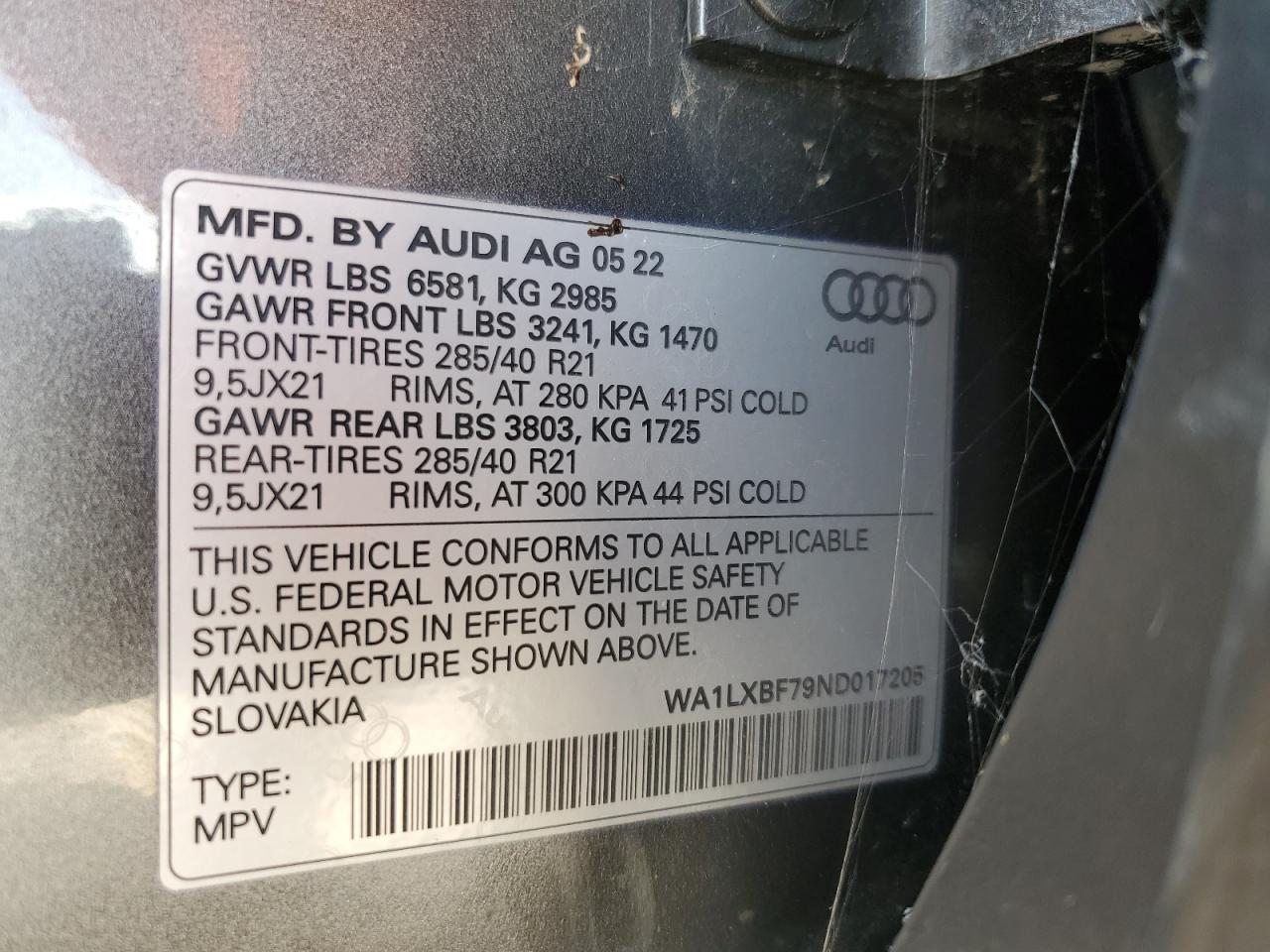 2022 Audi Q7 Premium Plus VIN: WA1LXBF79ND017205 Lot: 81673565