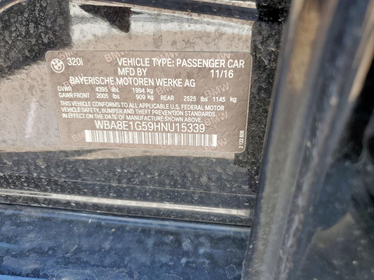 2017 BMW 320 I VIN: WBA8E1G59HNU15339 Lot: 71464125