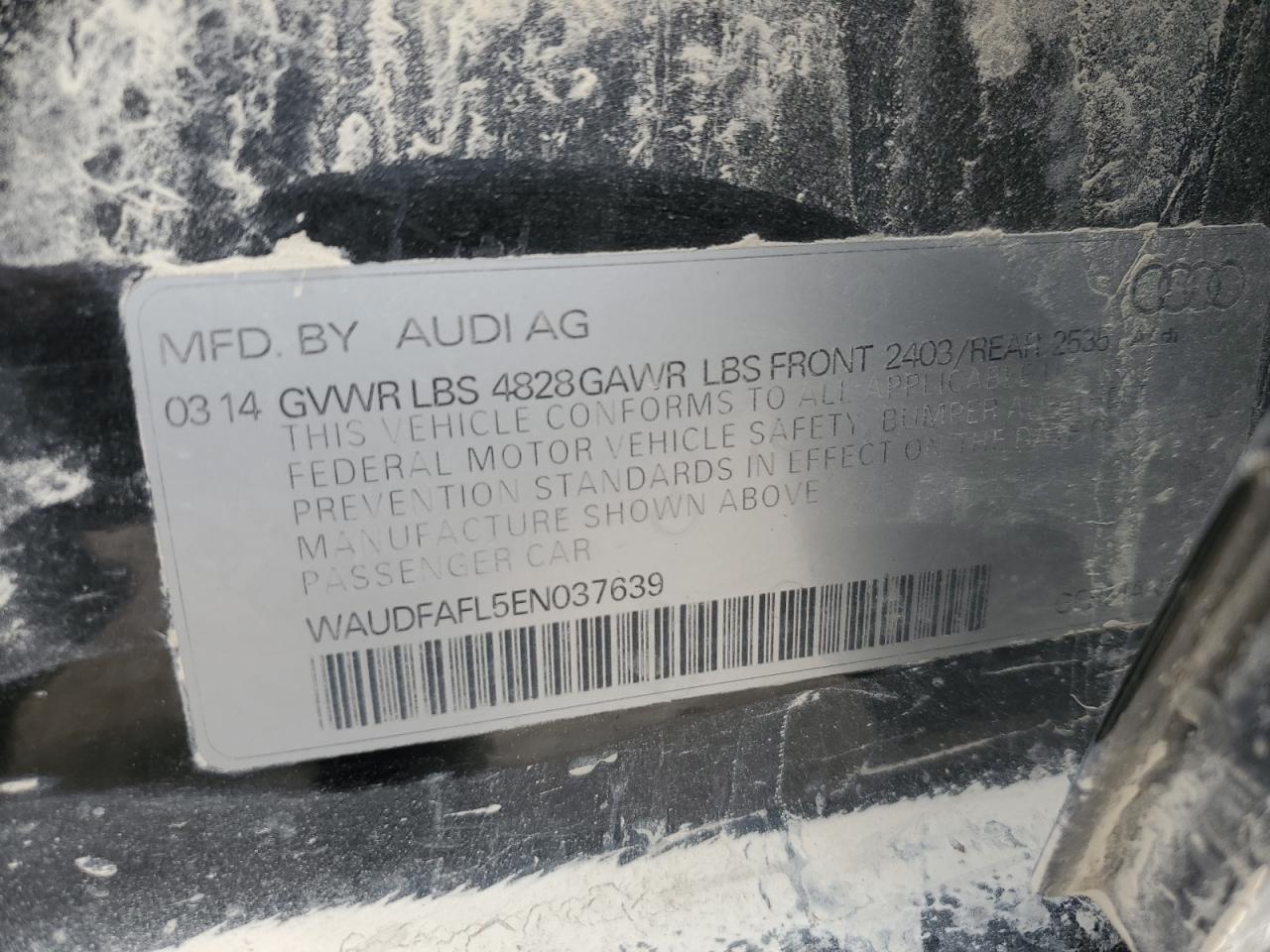 2014 Audi A4 Premium VIN: WAUDFAFL5EN037639 Lot: 71233725