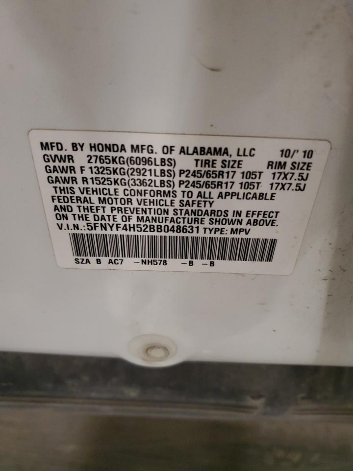 2011 Honda Pilot Exl VIN: 5FNYF4H52BB048631 Lot: 71554105