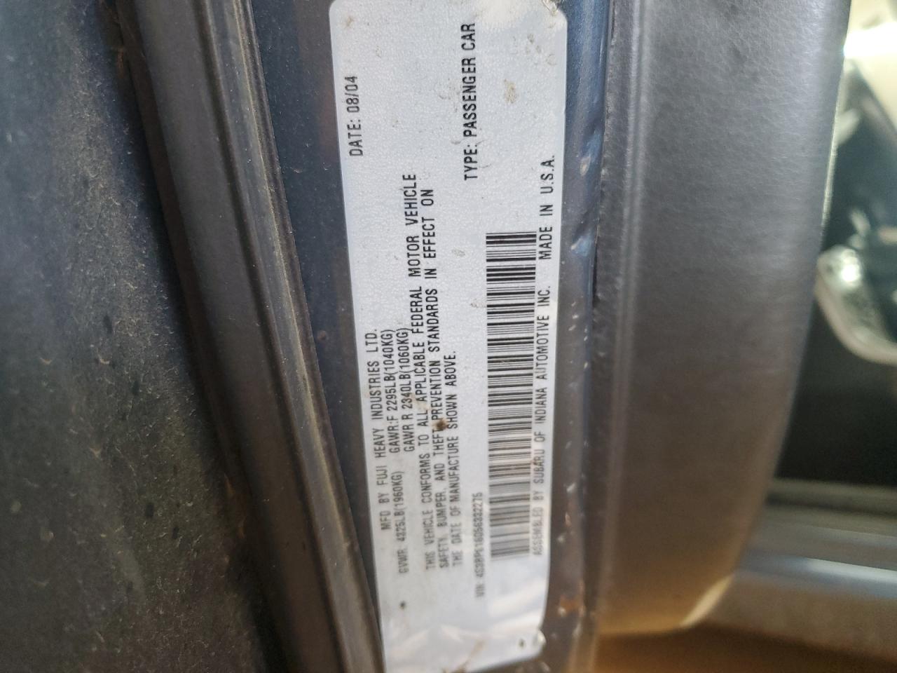 2005 Subaru Legacy 2.5I VIN: 4S3BP616056332275 Lot: 81896065
