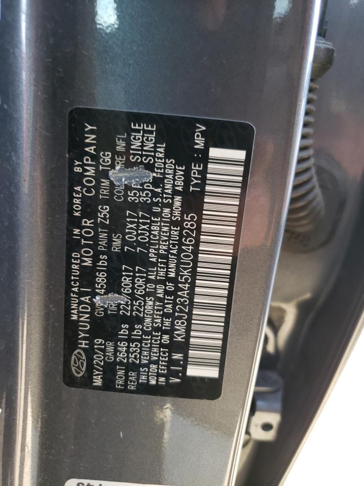 2019 Hyundai Tucson Se VIN: KM8J23A45KU046285 Lot: 70634815