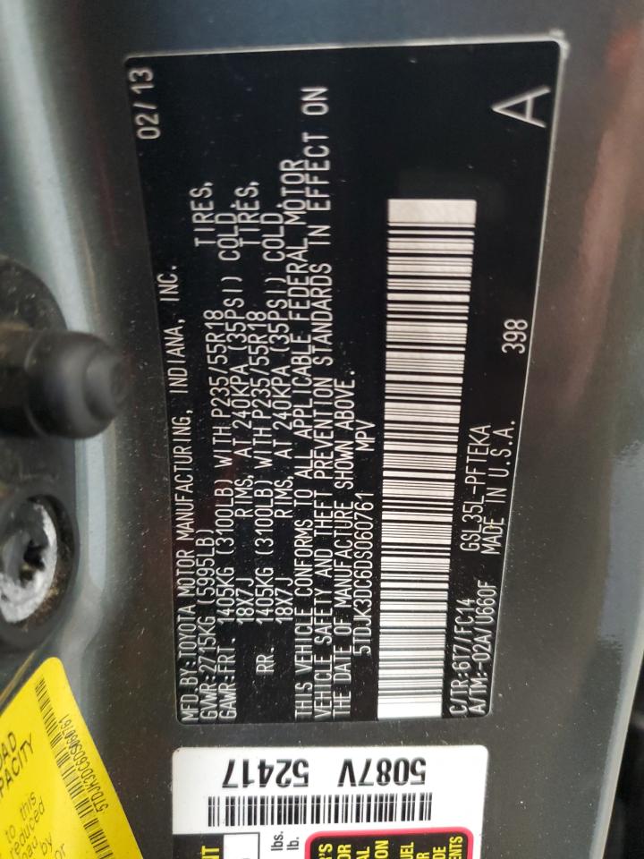 2013 Toyota Sienna Le VIN: 5TDJK3DC6DS060761 Lot: 81747005