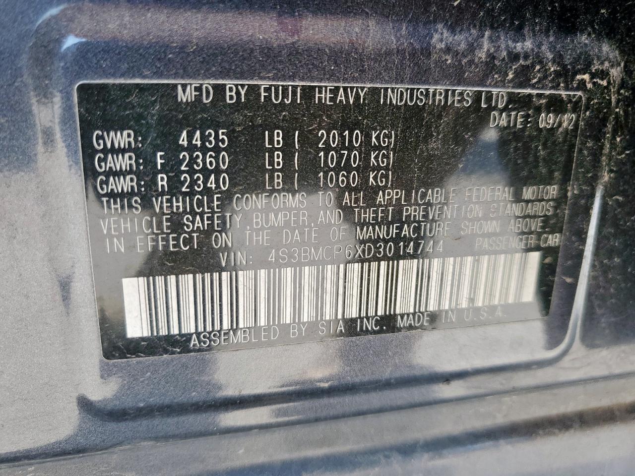 2013 Subaru Legacy 2.5I Limited VIN: 4S3BMCP6XD3014744 Lot: 81440975