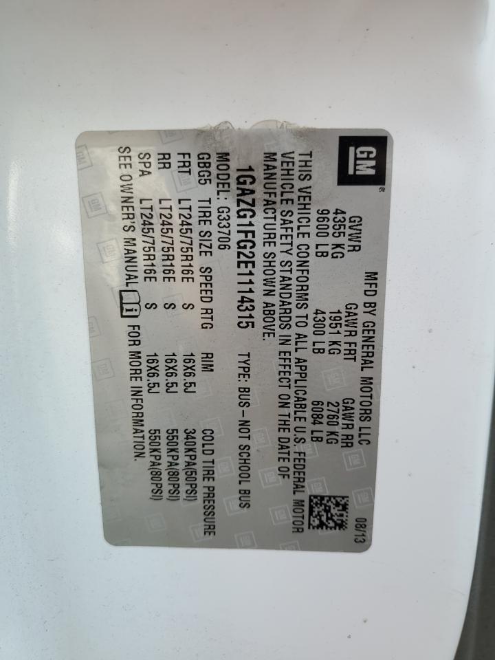 2014 Chevrolet Express G3500 Lt VIN: 1GAZG1FG2E1114315 Lot: 81058795