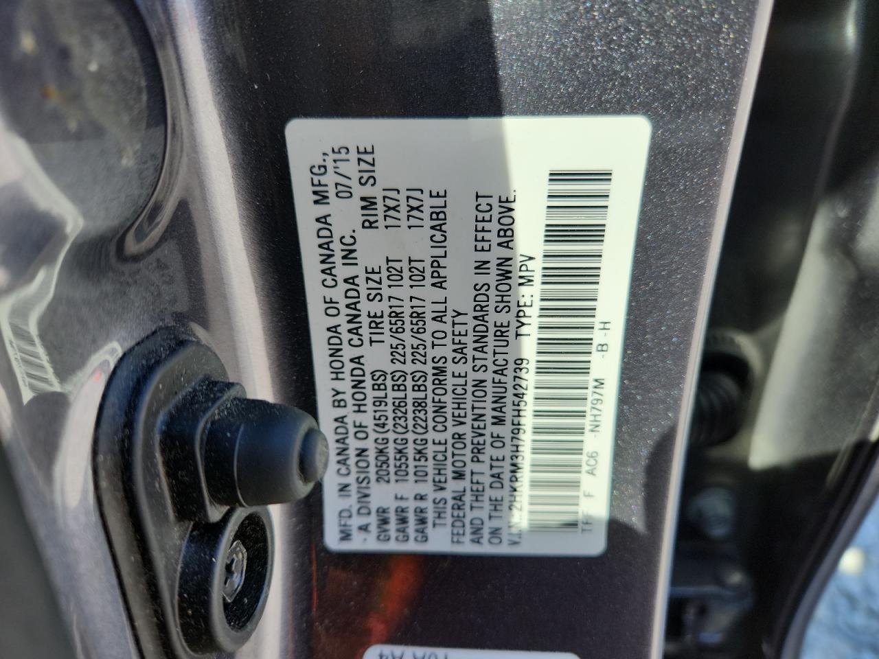 2015 Honda Cr-V Exl VIN: 2HKRM3H79FH542739 Lot: 68069535