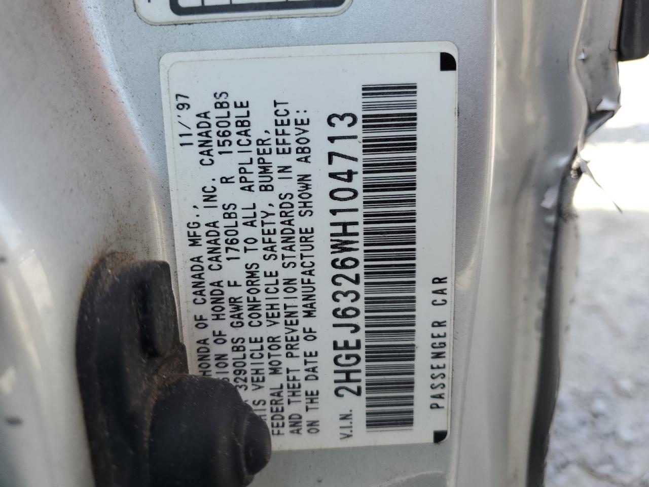 1998 Honda Civic Cx VIN: 2HGEJ6326WH104713 Lot: 81412375