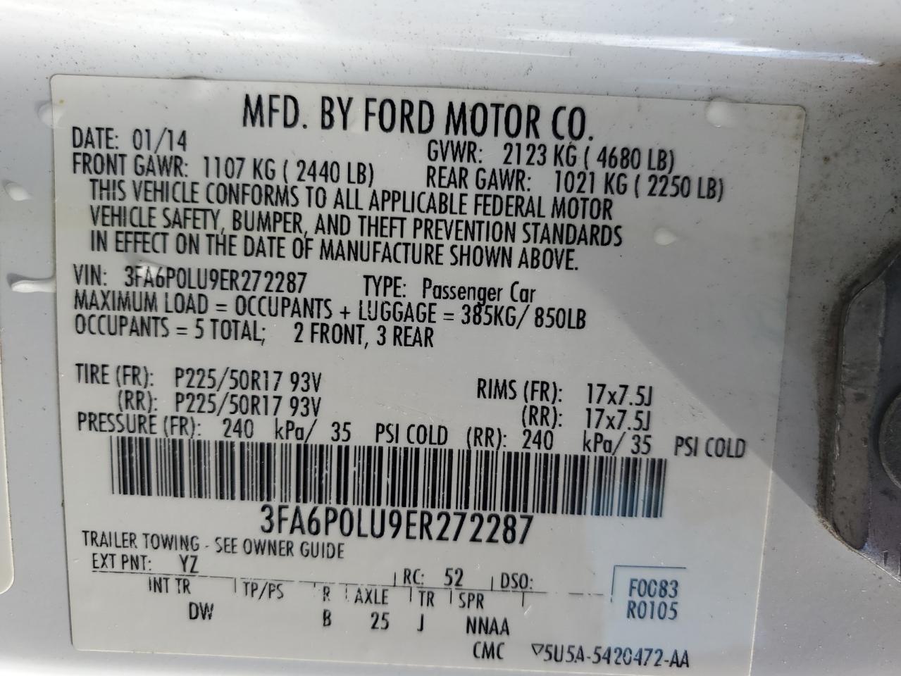 2014 Ford Fusion Se Hybrid VIN: 3FA6P0LU9ER272287 Lot: 83995505