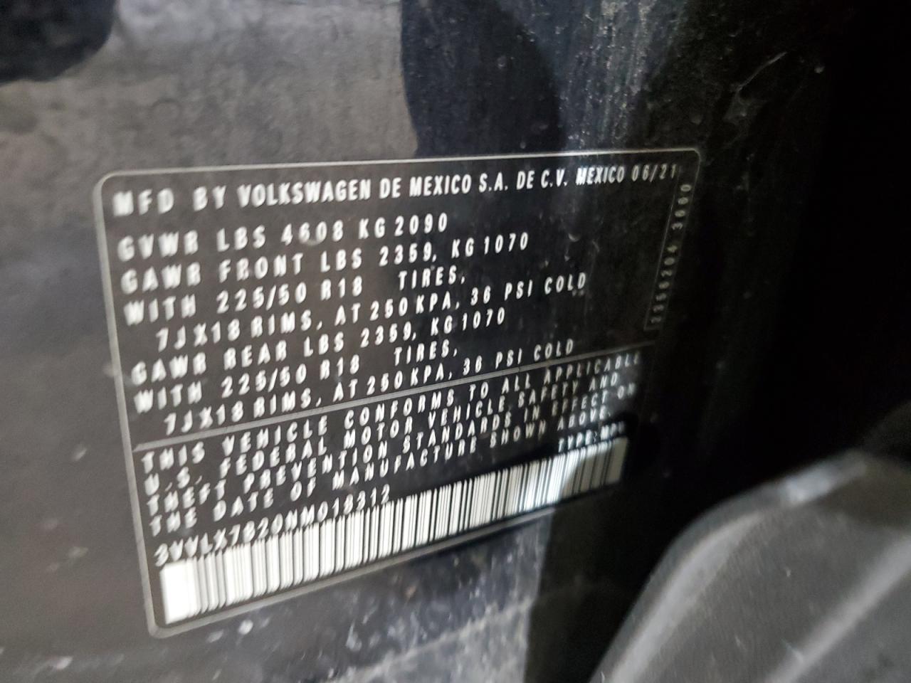 2022 Volkswagen Taos Se Iq Drive VIN: 3VVLX7B20NM018312 Lot: 84276545