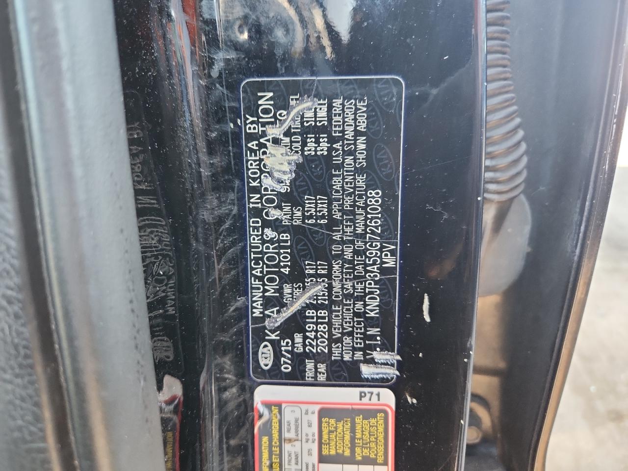 2016 Kia Soul + VIN: KNDJP3A59G7261088 Lot: 80668335