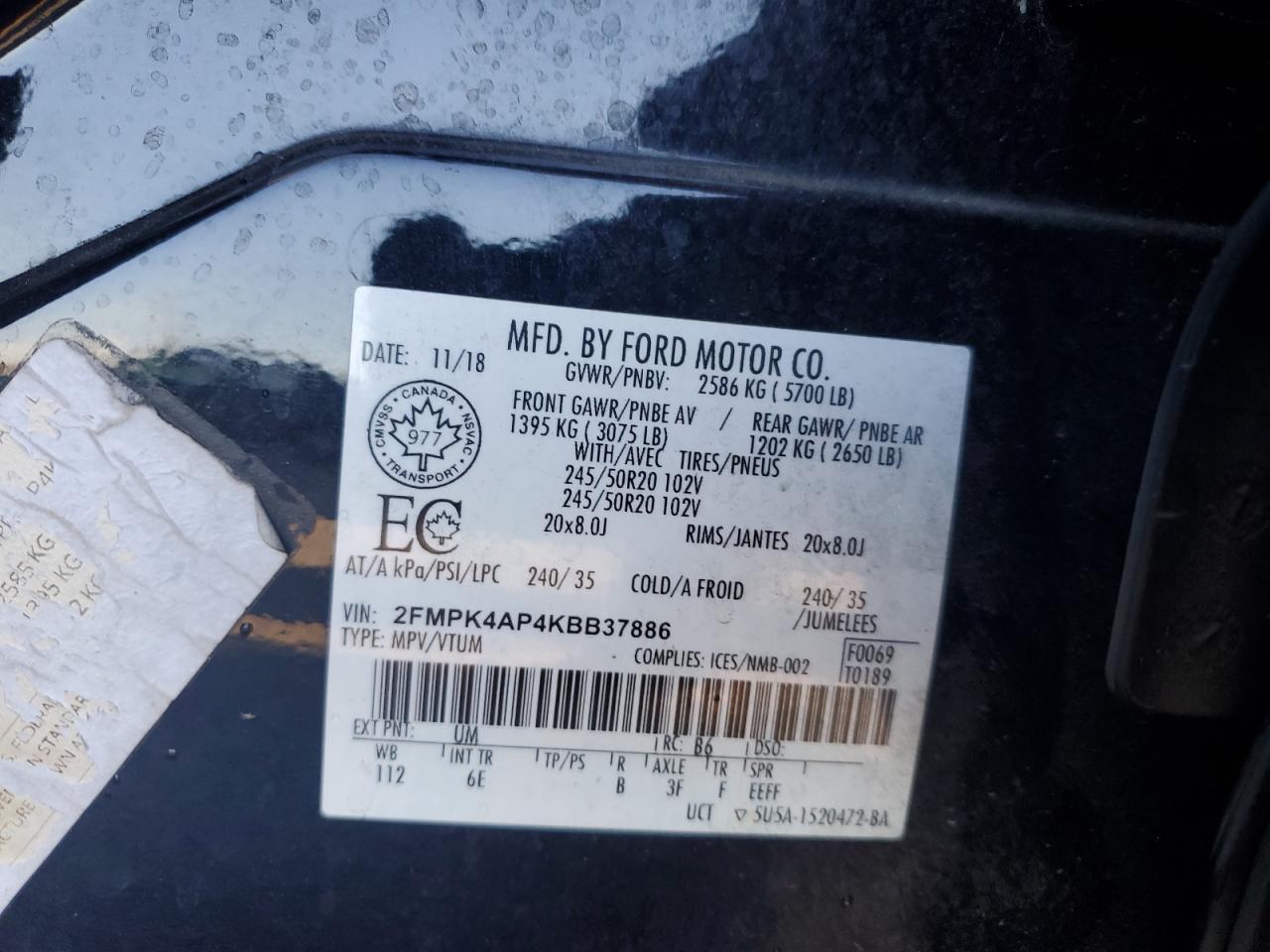 2019 Ford Edge St VIN: 2FMPK4AP4KBB37886 Lot: 84428575