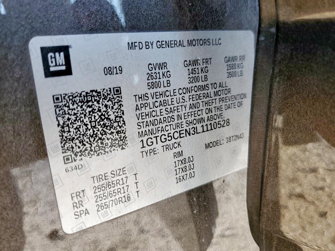 2020 GMC Canyon Sle VIN: 1GTG5CEN3L1110528 Lot: 80285415