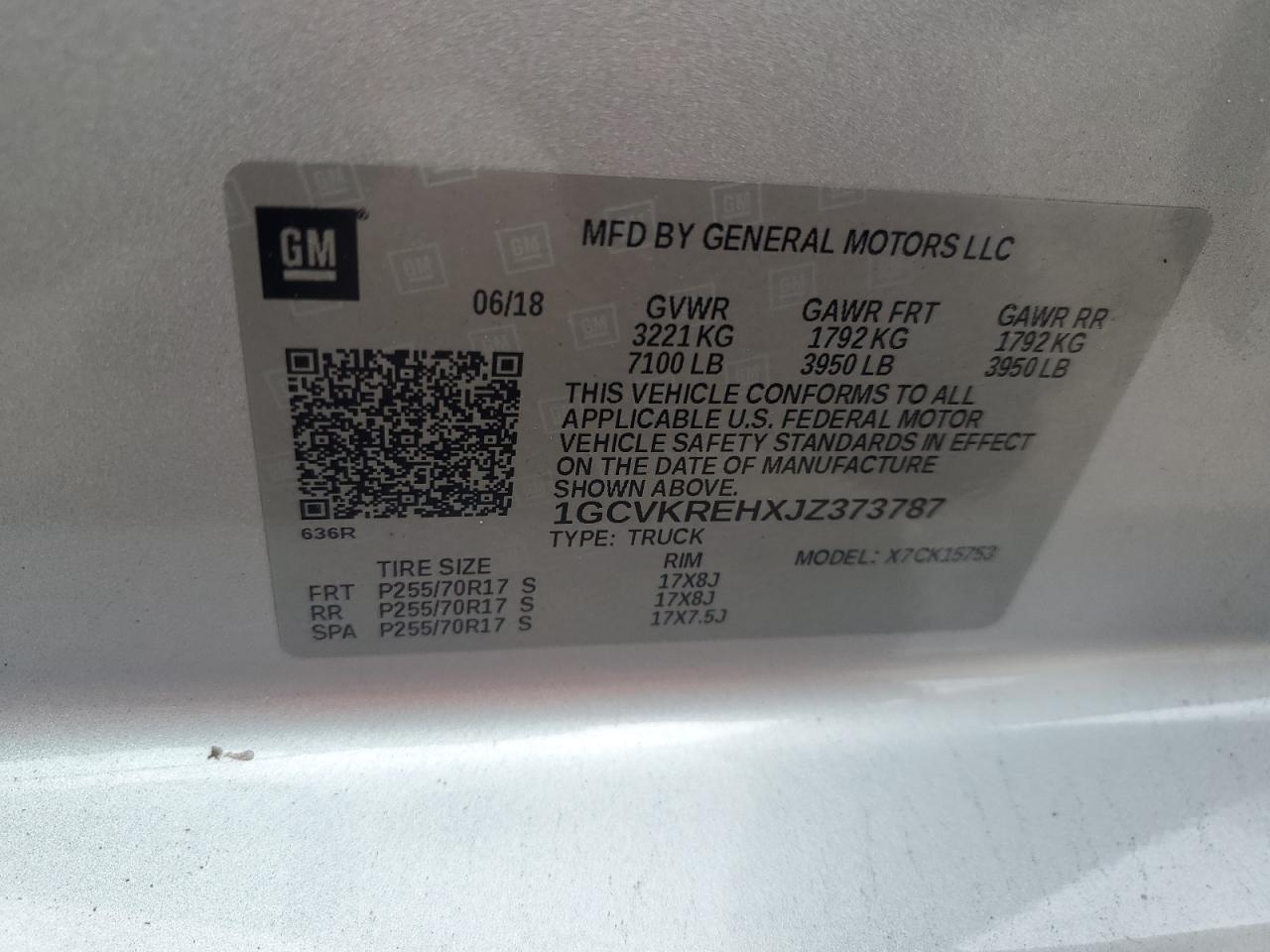 2018 Chevrolet Silverado K1500 Lt VIN: 1GCVKREHXJZ373787 Lot: 81913335