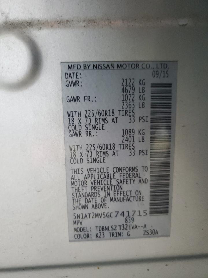 2016 Nissan Rogue S VIN: 5N1AT2MV5GC741715 Lot: 80827755