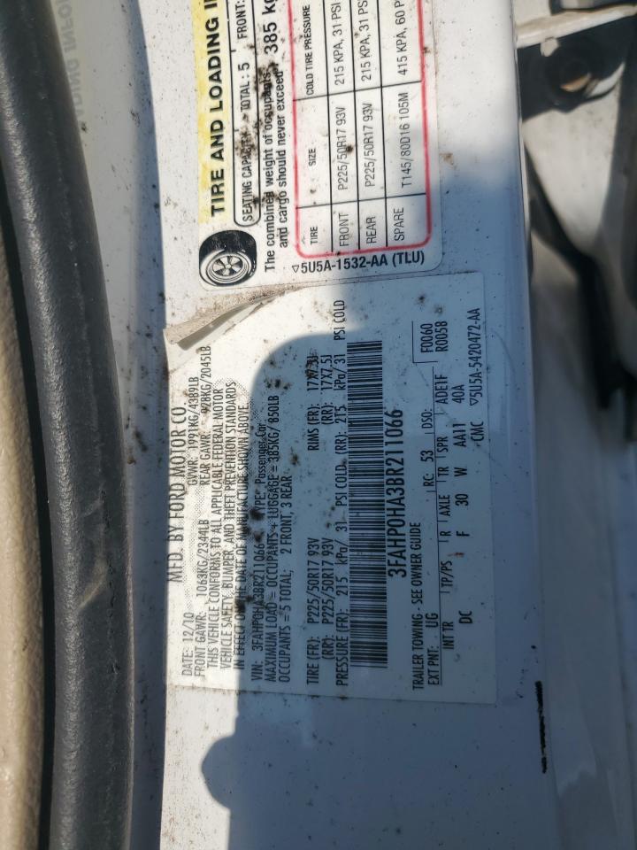 2011 Ford Fusion Se VIN: 3FAHP0HA3BR211066 Lot: 71911825