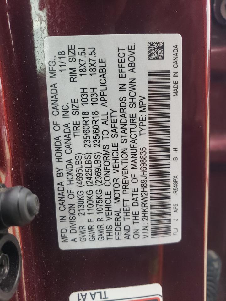 2018 Honda Cr-V Exl VIN: 2HKRW2H89JH698835 Lot: 84199395
