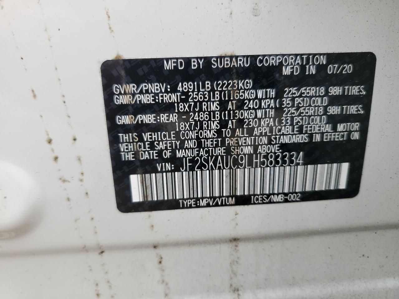 2020 Subaru Forester Limited VIN: JF2SKAUC9LH583334 Lot: 84210545