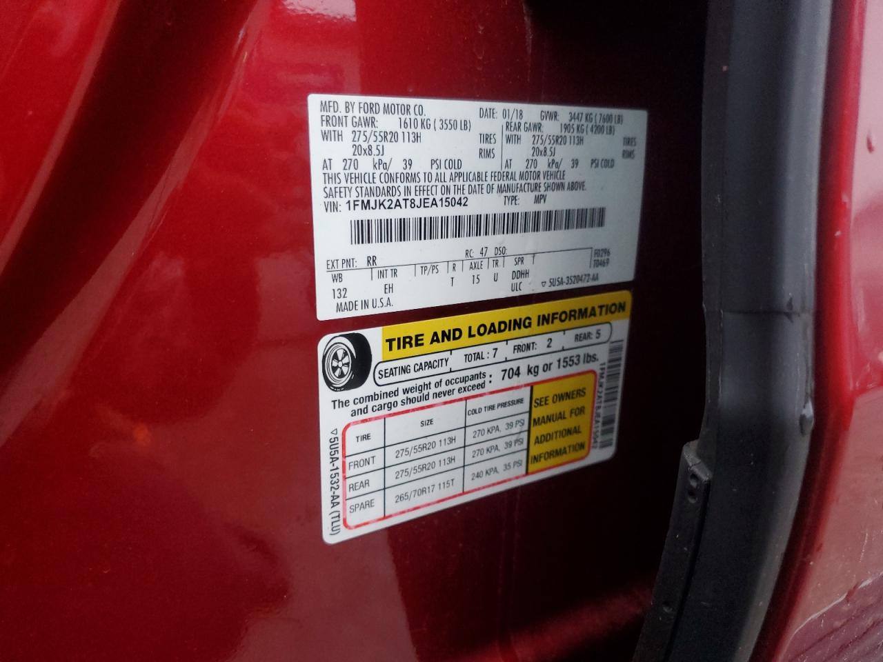 2018 Ford Expedition Max Limited VIN: 1FMJK2AT8JEA15042 Lot: 71275815