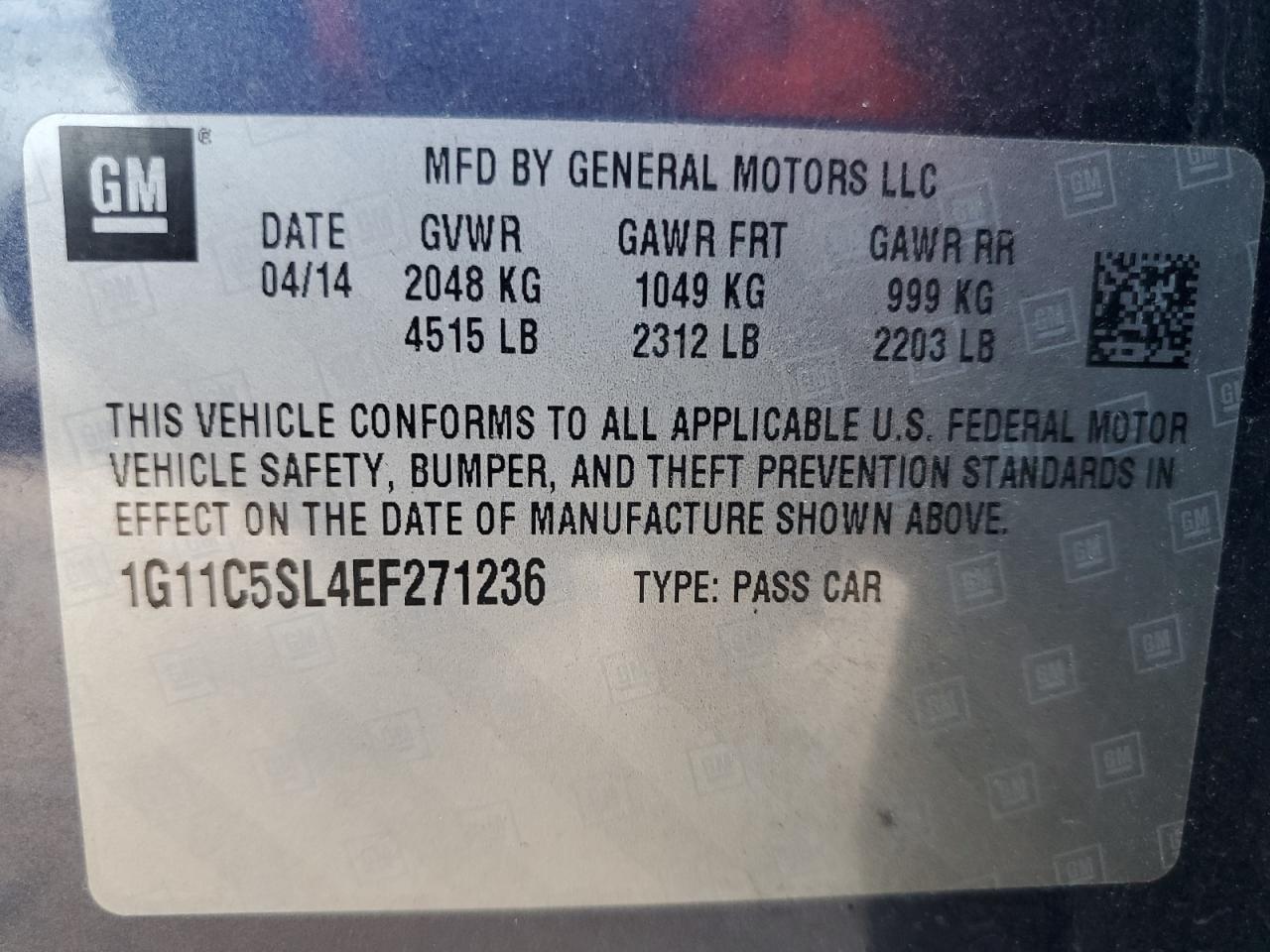 2014 Chevrolet Malibu 1Lt VIN: 1G11C5SL4EF271236 Lot: 80656415