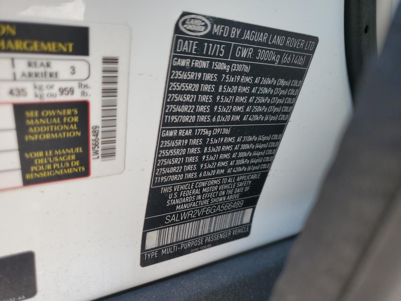 2016 Land Rover Range Rover Sport Hse VIN: SALWR2VF6GA566489 Lot: 81433315