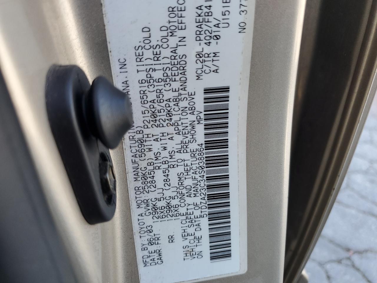 2004 Toyota Sienna Ce VIN: 5TDZA23C34S038864 Lot: 81101675