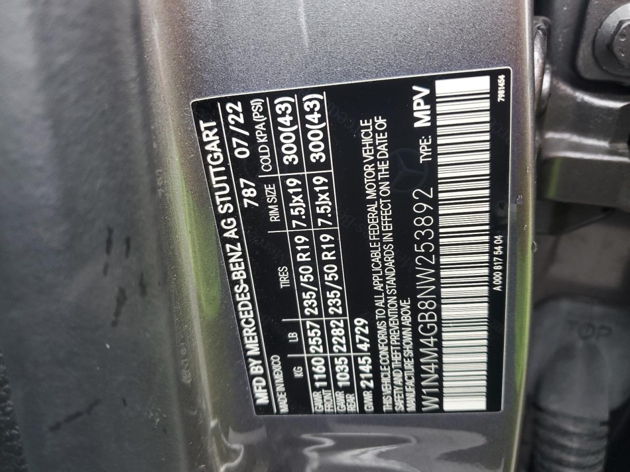 2022 Mercedes-Benz Glb 250 VIN: W1N4M4GB8NW253892 Lot: 84273385