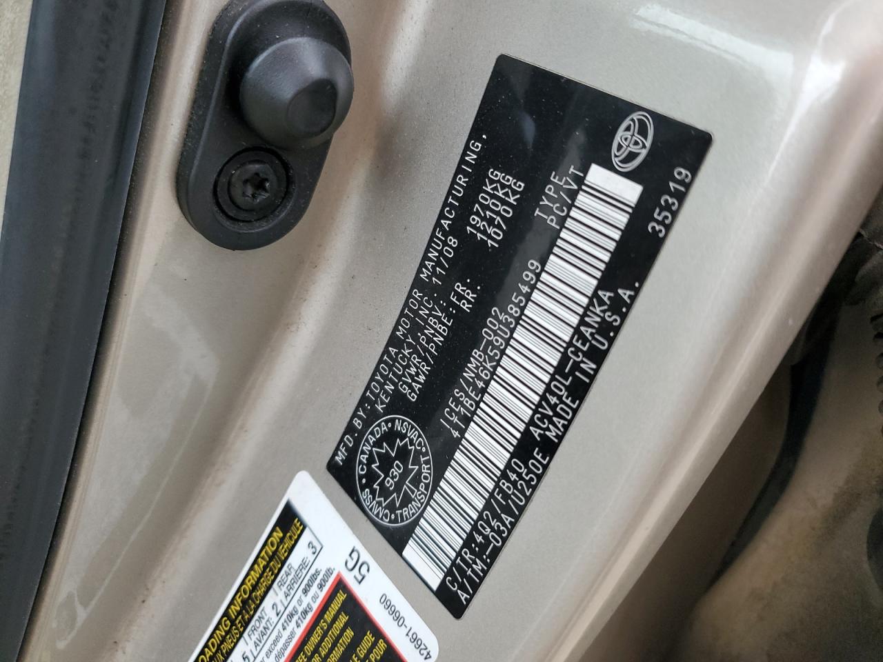 2009 Toyota Camry Base VIN: 4T1BE46K59U385499 Lot: 70907215