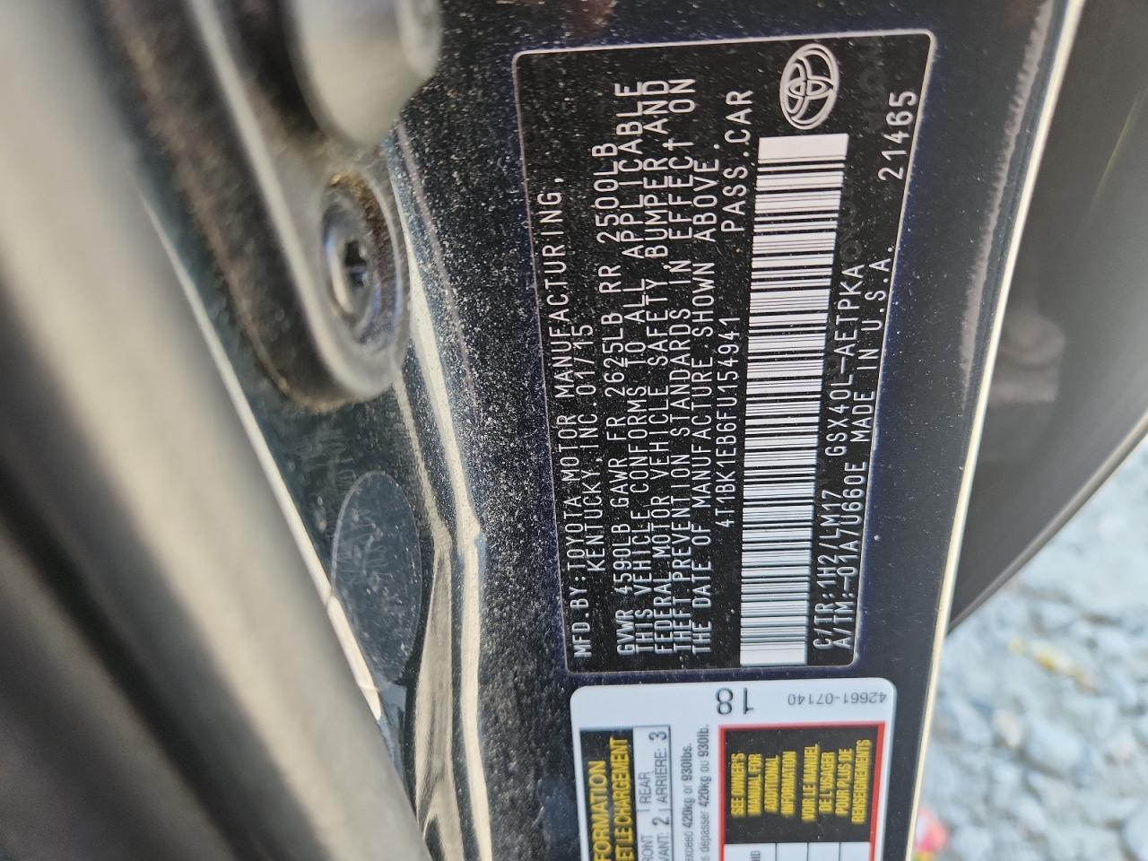 2015 Toyota Avalon Xle VIN: 4T1BK1EB6FU154941 Lot: 80577625