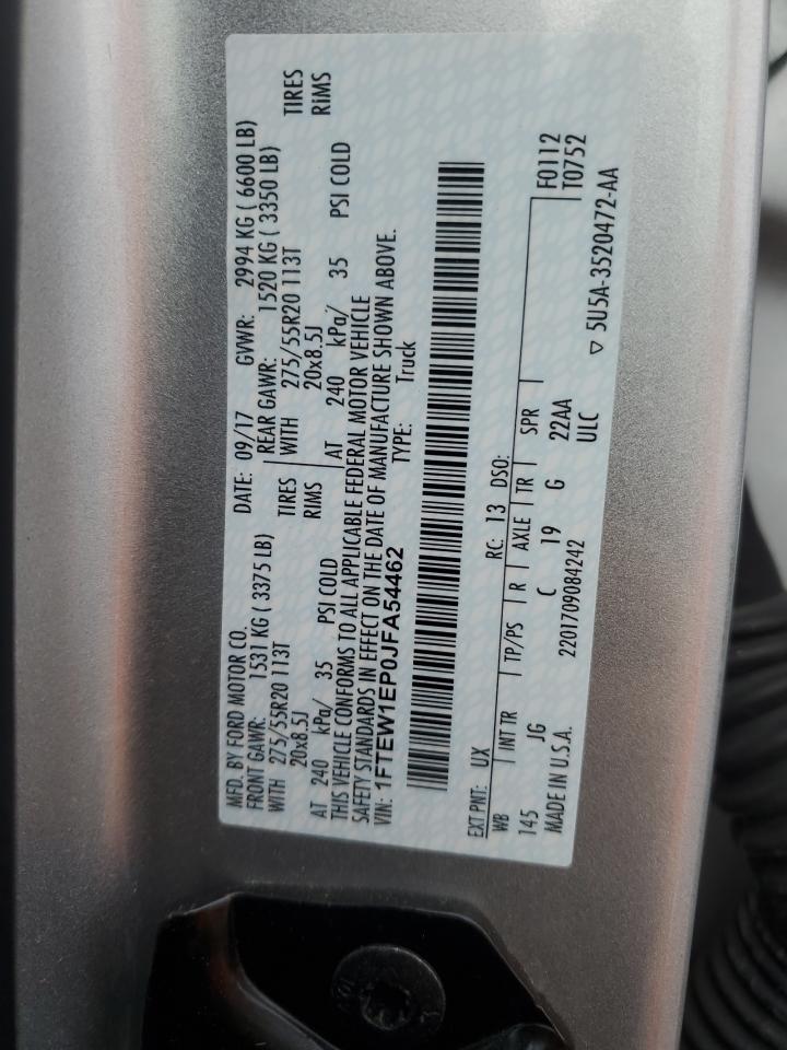 2018 Ford F150 Supercrew VIN: 1FTEW1EP0JFA54462 Lot: 84023205