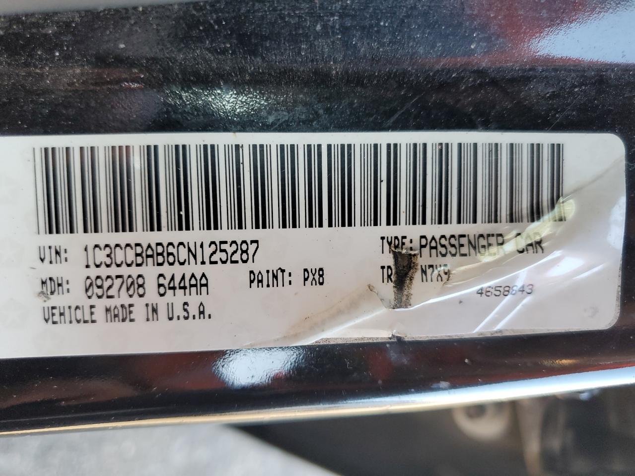 2012 Chrysler 200 Lx VIN: 1C3CCBAB6CN125287 Lot: 71812135