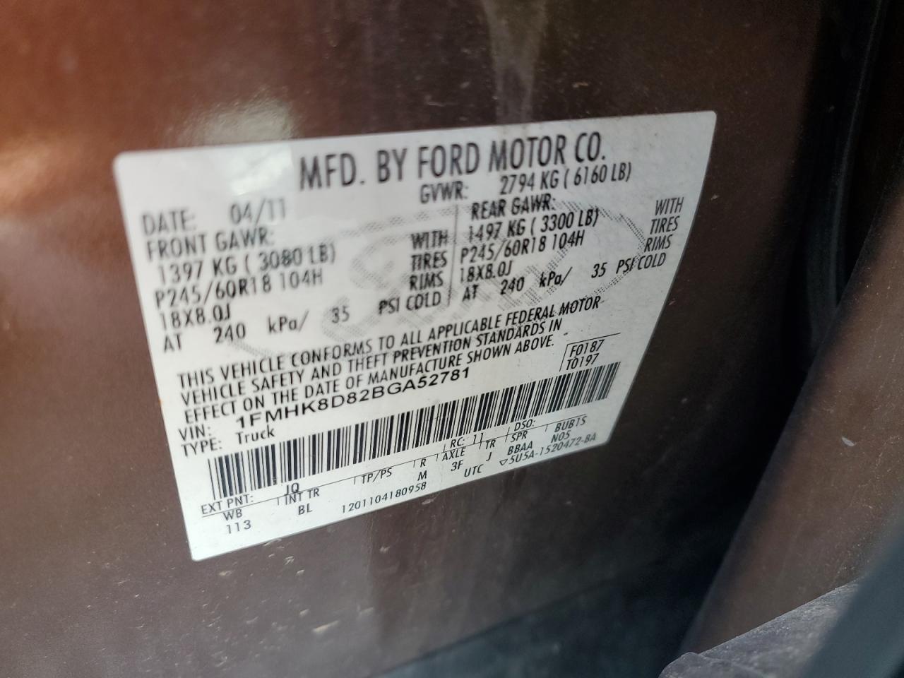 2011 Ford Explorer Xlt VIN: 1FMHK8D82BGA52781 Lot: 80293525