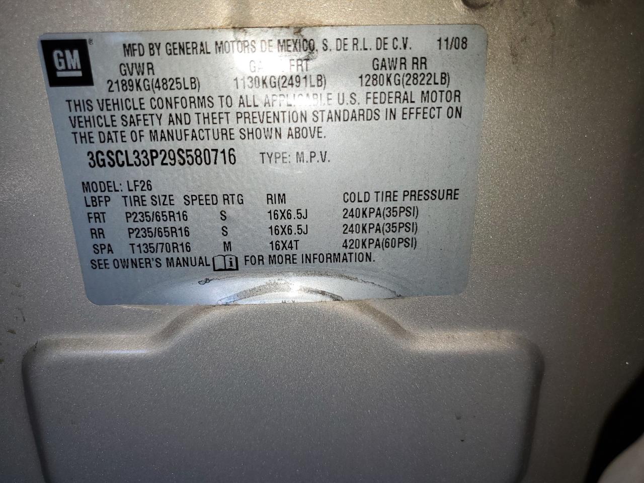 2009 Saturn Vue Xe VIN: 3GSCL33P29S580716 Lot: 71643365