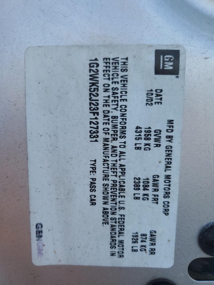 2003 Pontiac Grand Prix Se VIN: 1G2WK52J23F127331 Lot: 84639305
