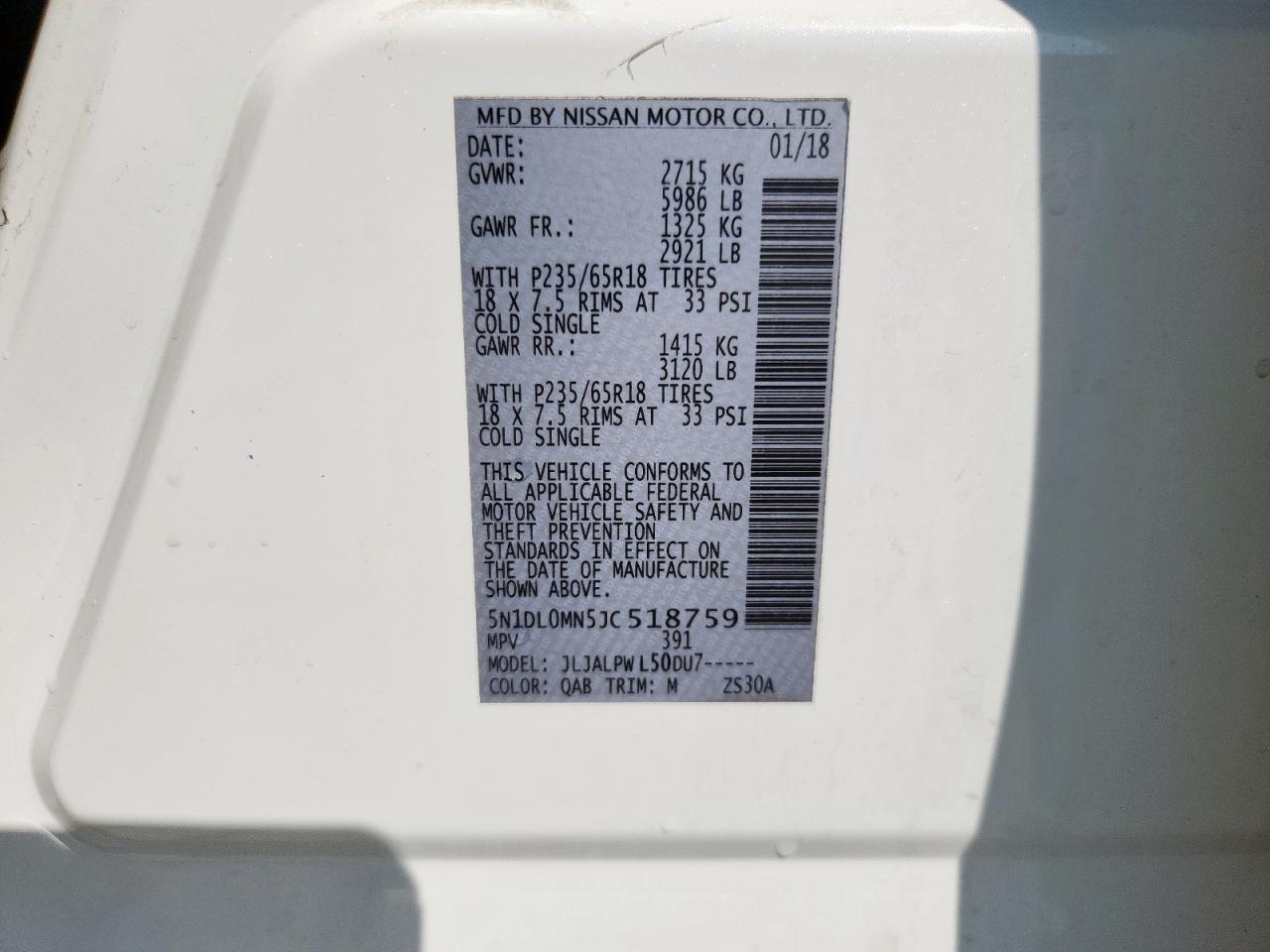 2018 Infiniti Qx60 VIN: 5N1DL0MN5JC518759 Lot: 70817695