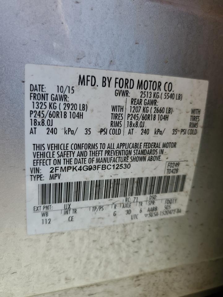 2015 Ford Edge Se VIN: 2FMPK4G93FBC12530 Lot: 80871805