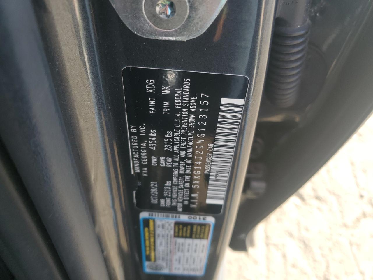 2022 Kia K5 Lxs VIN: 5XXG14J29NG123157 Lot: 70874235