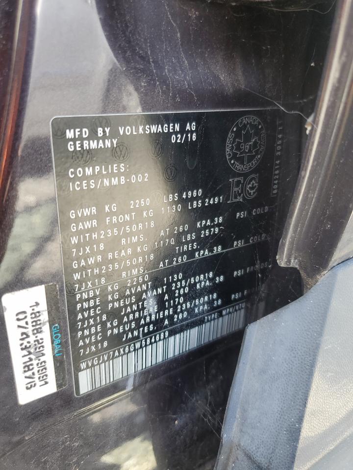 2016 Volkswagen Tiguan Comfortline VIN: WVGJV7AX6GW584689 Lot: 67957725