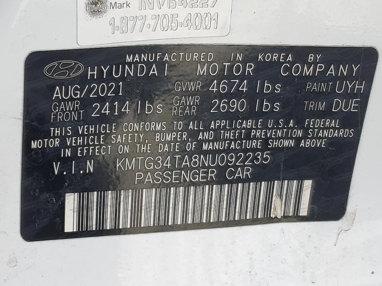 2022 Genesis G70 Base VIN: KMTG34TA8NU092235 Lot: 81439185