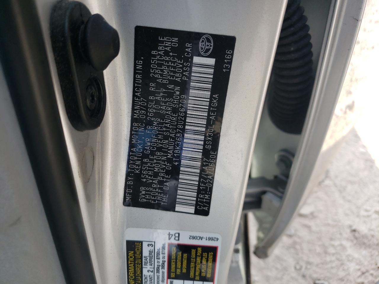 2008 Toyota Avalon Xl VIN: 4T1BK36B78U266709 Lot: 80283795