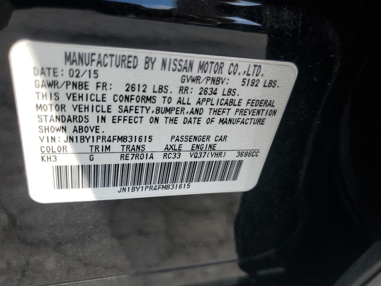 2015 Infiniti Q70L 3.7 VIN: JN1BY1PR4FM831615 Lot: 81186735