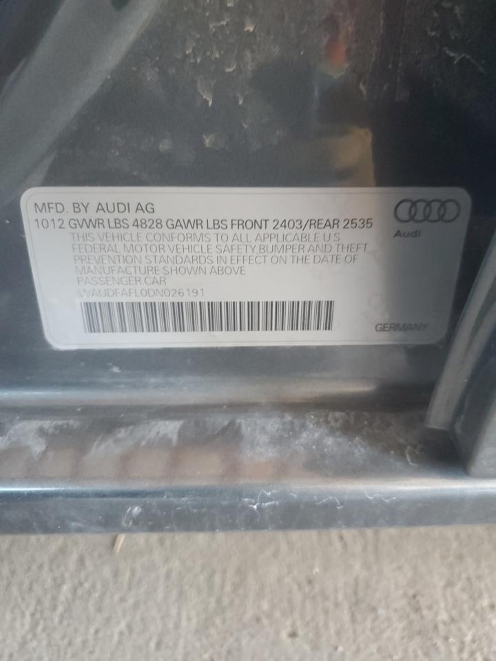 2013 Audi A4 Premium VIN: WAUDFAFL0DN026191 Lot: 81868315