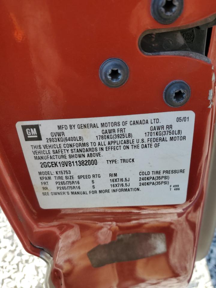 2001 Chevrolet Silverado K1500 VIN: 2GCEK19V811382000 Lot: 71607905